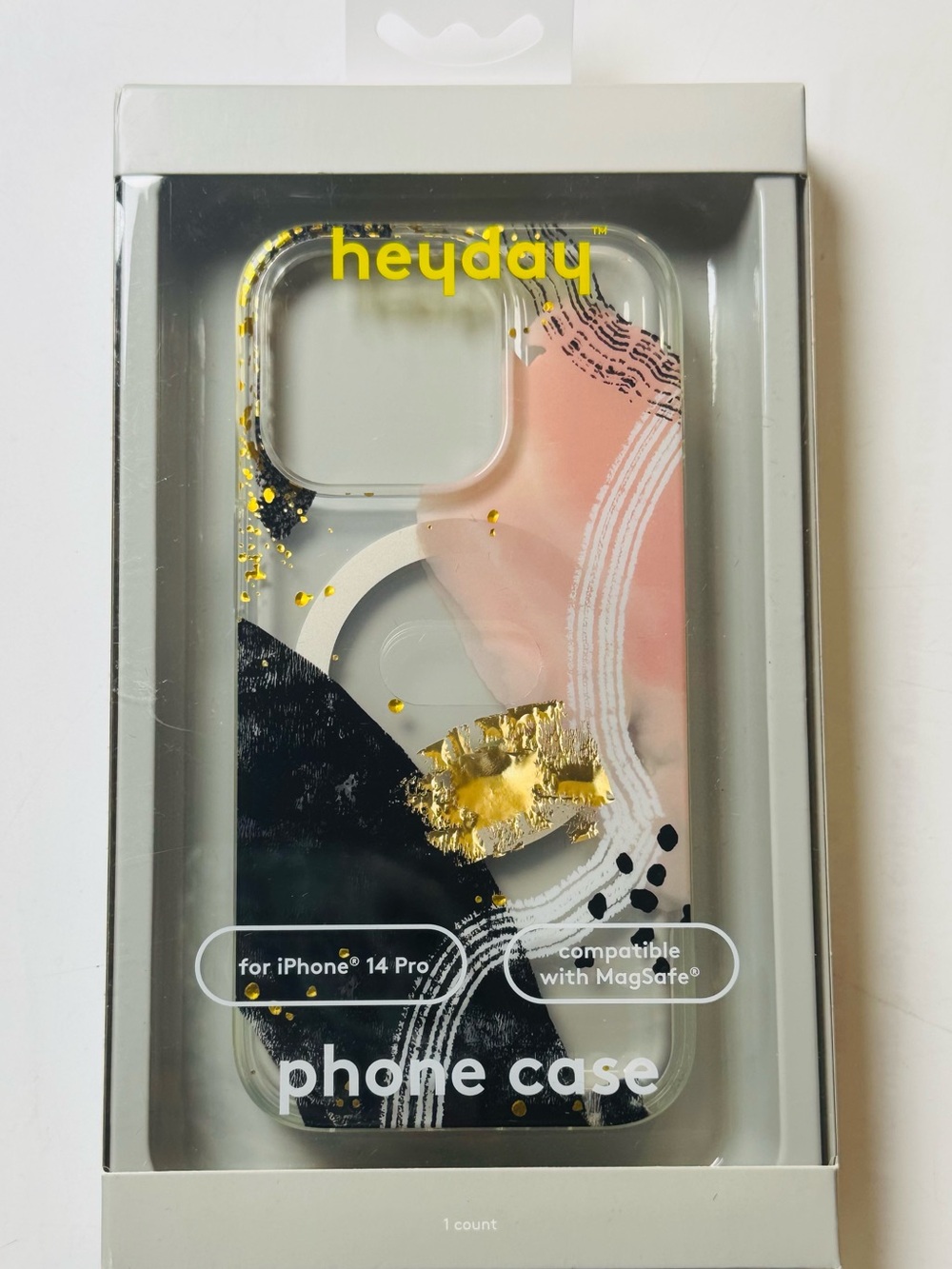 heyday Pink, Black & Gold Foil Abstract iPhone 14 Pro Case